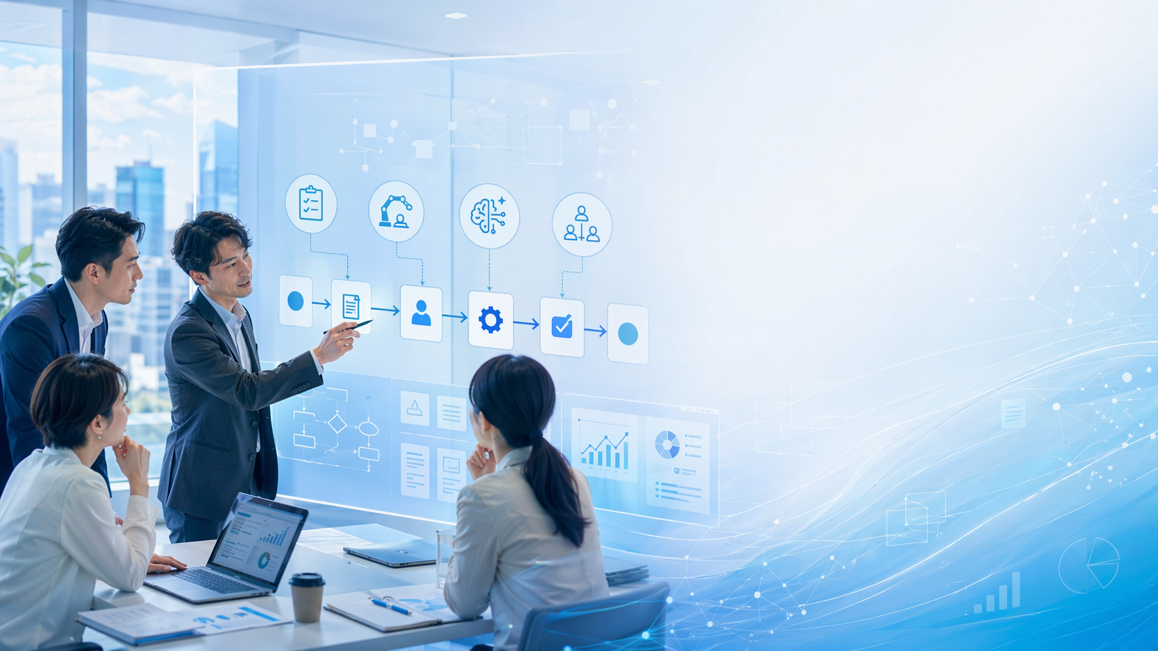 業務可視化と改善方針を検討する会議イメージ